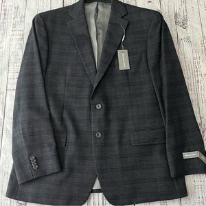 Michael Kors Kelson Sports Coat Blazer Plaid Grey/Blue Size 44 Reg NWT $295